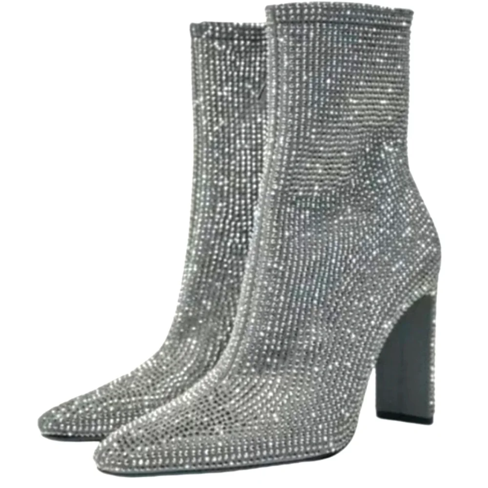 NEW! ZARA Embellished Rhinestone Heeled Ankle Boots 36=6.
